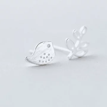 925銀針×小鳥與樹葉×耳針