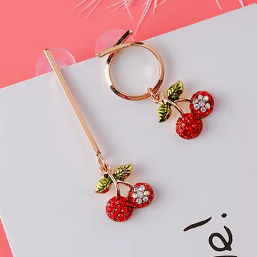 櫻桃水果甜美晶鑽×不對稱吊墜耳環