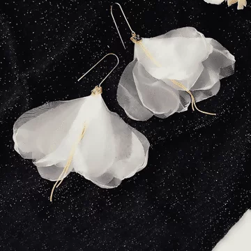娟紗大白花金線×吊墜耳勾