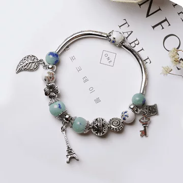 日安巴黎×固定式琉璃串珠手鍊×水藍