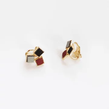 PU拼色幾何方塊×三角耳夾×黑紅灰