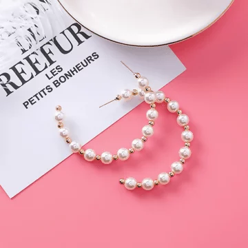 半圓環甜鑲珍珠×誇張耳環