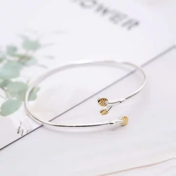 925銀飾×金枝葉×開口手環