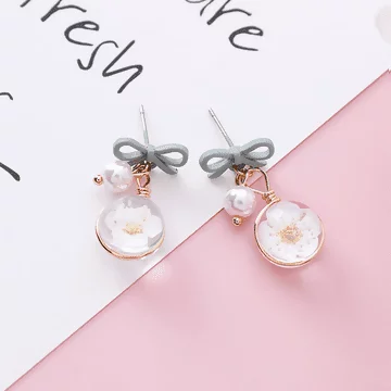 少女心蝴蝶結櫻花琉璃&times;吊墜耳環&times;灰綠