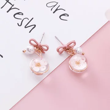 少女心蝴蝶結櫻花琉璃×吊墜耳環×嫩粉
