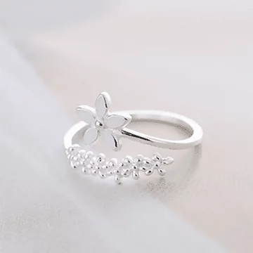 925銀飾&times;五瓣花絮&times;開口戒指