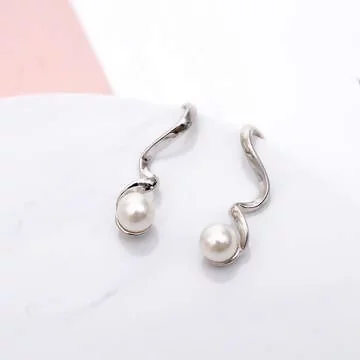925銀針×波浪曲線珍珠×耳勾
