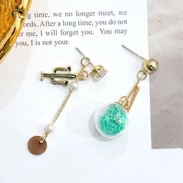 仙人掌閃星亮片×不對稱吊墜耳環