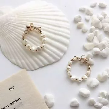 晶鑽淡水貝珠 ×後掛式吊墜耳環