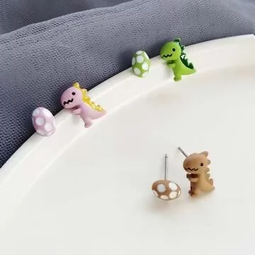小恐龍與蛋蛋×不對稱吊墜耳環×共三色
