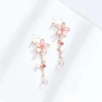 粉櫻綻開&times;U型耳夾