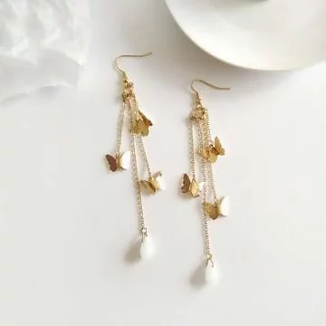 蝴蝶雨簾流蘇×吊墜耳勾