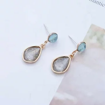 藍珠髮絲水滴晶×吊墜耳環