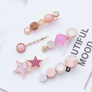 粉膚晶鑽幾何星星×五套件髮夾組