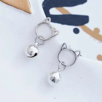 925銀針&times;貓咪垂墜鈴鐺&times;耳針