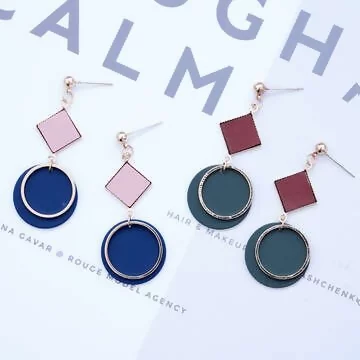 菱型皮革圓環&times;吊墜耳環&times;共二色