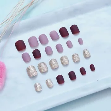 酒紅粉色金蔥霧面&times;穿戴式手指甲片&times;二十四入 