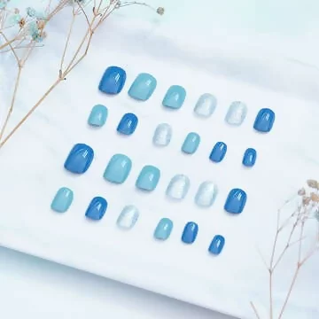 蔚藍系銀蔥亮面×穿戴式手指甲片×二十四入