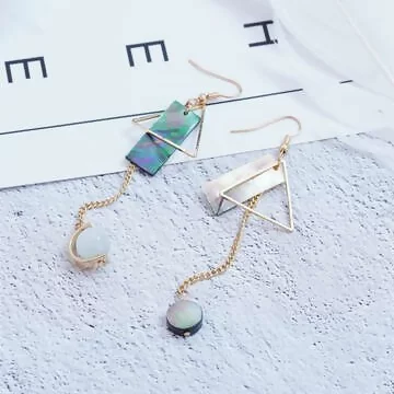  三角貝紋琉璃圓珠&times;吊墜耳環