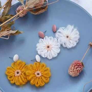 毛線編織小花&times;吊墜耳環&times;共二色