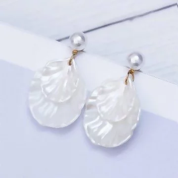 純白簡約珍珠貝殼×吊墜耳環
