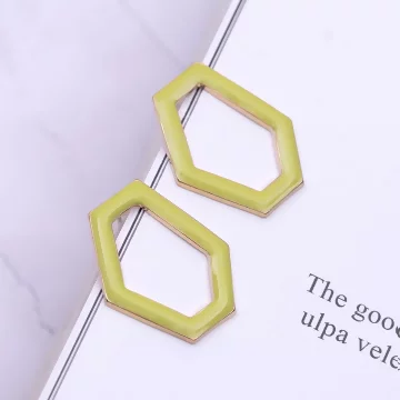 綠金不規側邊框&times;吊墜耳環