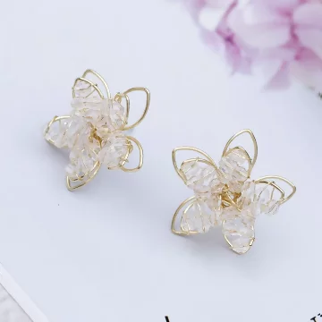 水晶編織鏤空小花&times;吊墜耳環