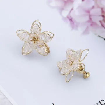 水晶編織鏤空小花&times;螺旋耳夾