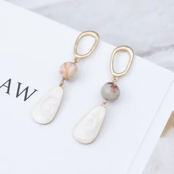 乳白水滴圓石珠珠&times;吊墜耳環