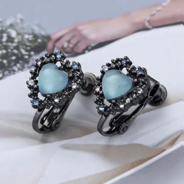 黑框閃鑽藍愛心×螺旋耳夾