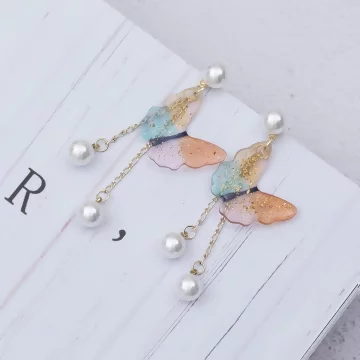 繽透蝴蝶珍珠垂鍊×吊墜耳環