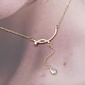 交織晶鑽垂墜水滴×鎖骨項鍊
