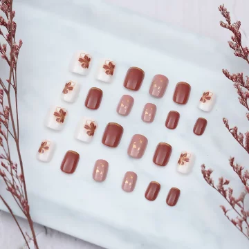 朱槿磚紅璀金亮面×穿戴式手指甲片×二十四入