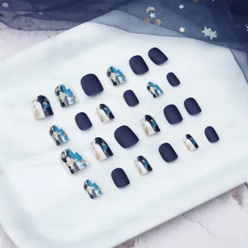 藏藍油彩金粉霧面&times;穿戴式手指甲片&times;二十四入 