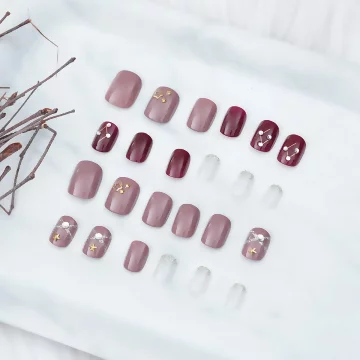 豆沙紅星鑽相連亮面&times;穿戴式手指甲片&times;二十四入 