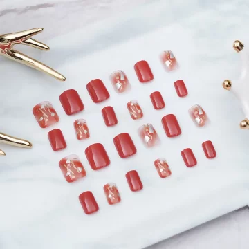 朱紅金銀碎片亮面×穿戴式手指甲片×二十四入