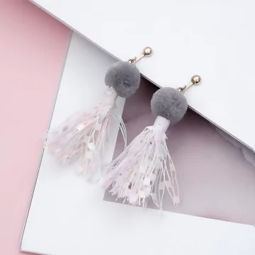 晴天娃娃毛球流蘇×螺旋耳夾