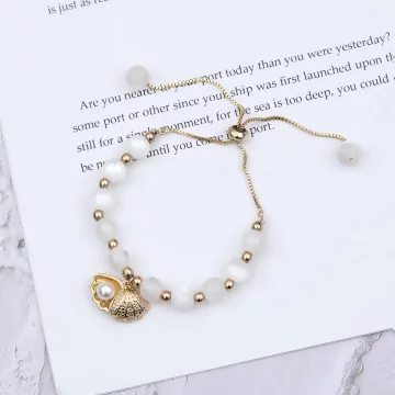 貓眼石貝殼珍珠×抽拉式手鍊