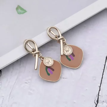 橘底扭結油畫金幣×螺旋耳夾