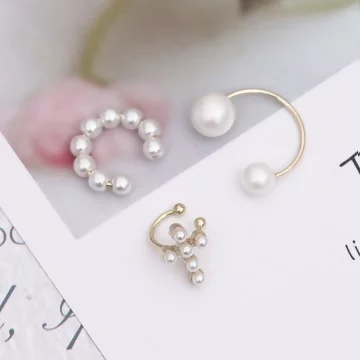 潮珍珠十字&times;單邊三套件U型耳骨夾組