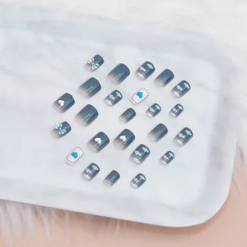 藍天白雲領結愛心亮面×穿戴式手指甲片×二十四入 