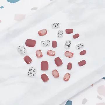 紅褐金箔黑白豹紋霧面×穿戴式手指甲片×二十四入