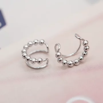 雙層圓珠×U型耳骨夾