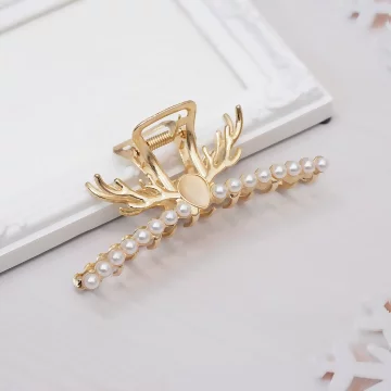 鹿角珍珠貓眼石×鯊魚髮夾