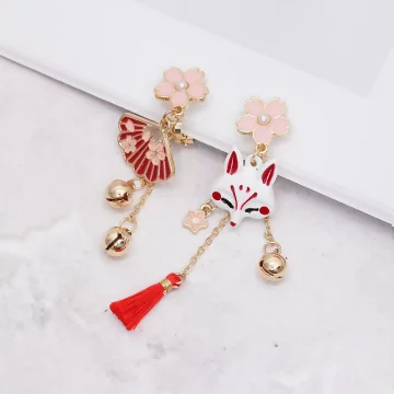 櫻花摺扇小狐狸&times;不對稱三角耳夾