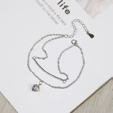 925銀飾&times;撲克方塊鋯石彎管&times;雙層手鍊 