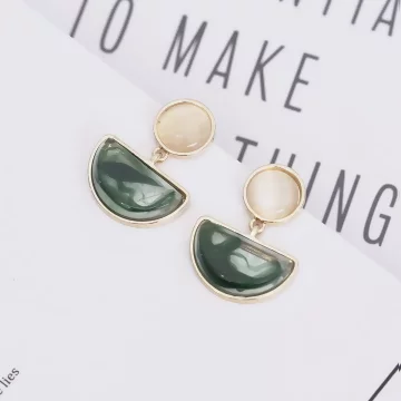 半圓煙綠泫染貓眼石&times;吊墜耳環