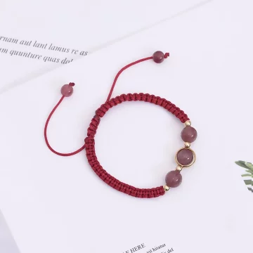 桃花草莓晶&times;拉繩手鍊