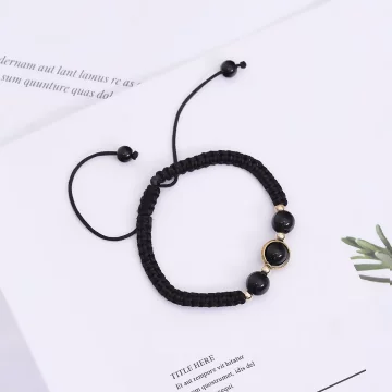 暗光黑曜石&times;拉繩手鍊