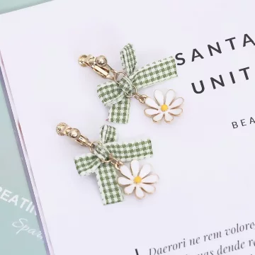 綠格蝴蝶結小雛菊&times;螺旋耳夾